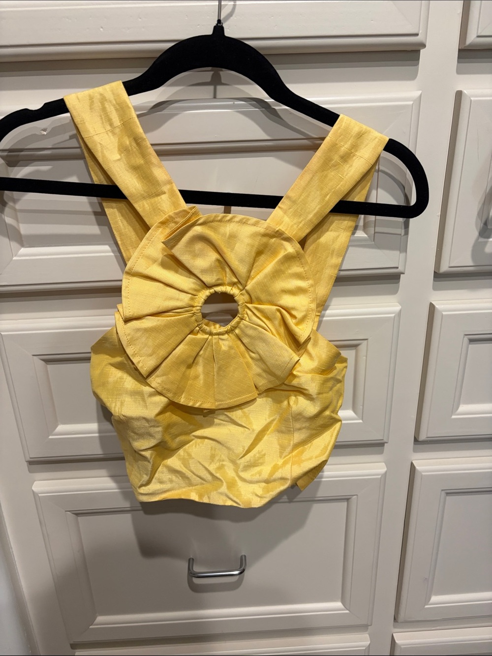 Sandro Yellow Cropped Tank with Circular Rosette Back